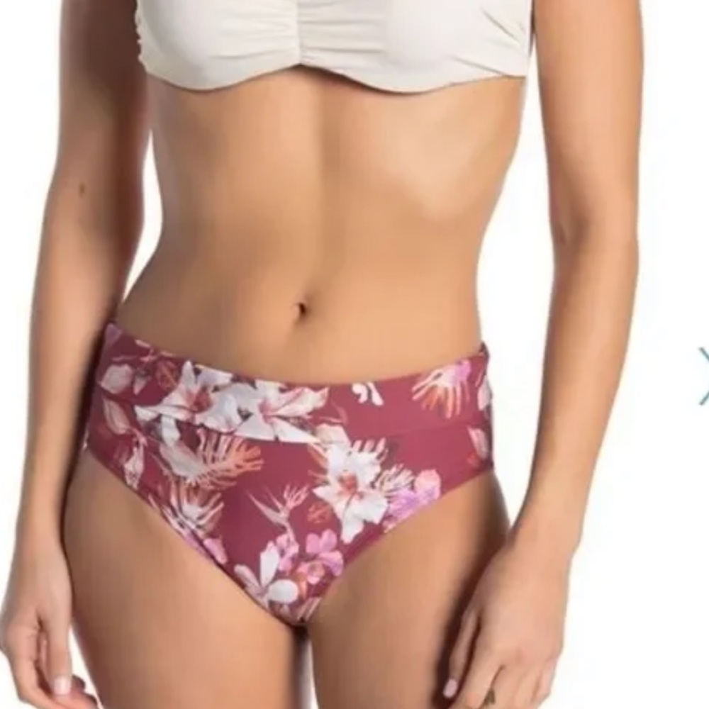 Athena red floral print bikini bottom SZ 8 NWT!